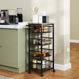 Portland 4 Tier Oak Kitchen Island Trolley with Pull-Out Baskets - Size: 27 x 37 x 94cm - Wilko - thumbnail 3