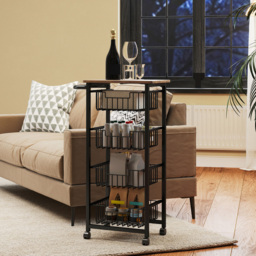 Portland 4 Tier Oak Kitchen Island Trolley with Pull-Out Baskets - Size: 27 x 37 x 94cm - Wilko - thumbnail 7