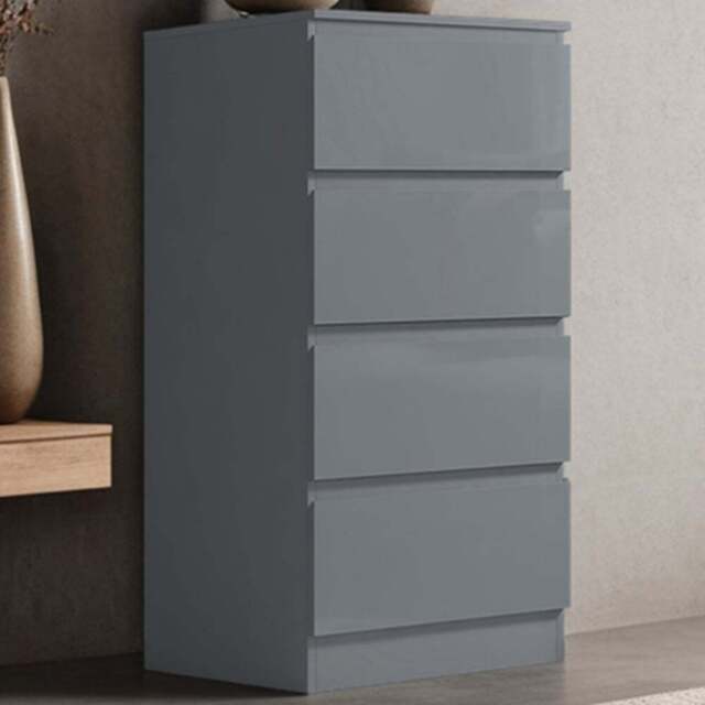 FWStyle Stora 4 Drawer Grey Gloss Chest Of Drawers - Wilko - image 1