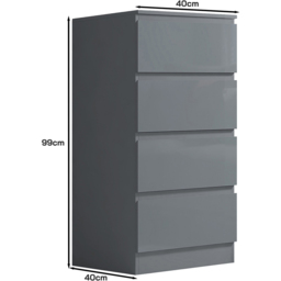 FWStyle Stora 4 Drawer Grey Gloss Chest Of Drawers - Wilko - thumbnail 7