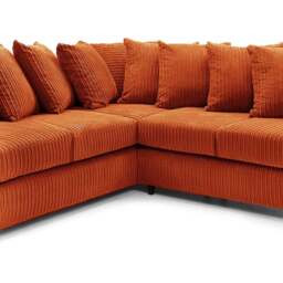 Luxor 5 Seater Orange Jumbo Cord Scatter Back L Shaped Corner Sofa Set - Wilko - thumbnail 5