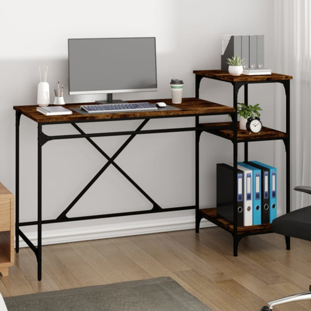 vidaXL 3 Shelf Desk Smoked Oak - Size: 90 x 135 x 50cm - Brown - Wilko - image 1