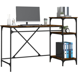 vidaXL 3 Shelf Desk Smoked Oak - Size: 90 x 135 x 50cm - Brown - Wilko - thumbnail 4