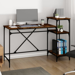 vidaXL 3 Shelf Desk Smoked Oak - Size: 90 x 135 x 50cm - Brown - Wilko - thumbnail 1