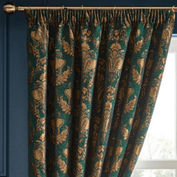 Paoletti Shiraz Emerald Floral Jacquard Pencil Pleat Curtain 229 x 229 - Size: W 229 x D 229cm - Green - Wilko - thumbnail 3