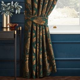 Paoletti Shiraz Emerald Floral Jacquard Pencil Pleat Curtain 229 x 229 - Size: W 229 x D 229cm - Green - Wilko - thumbnail 4