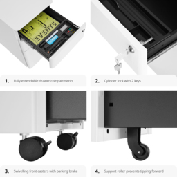 tectake Parvus 3 Drawer White Lockable Filing Cabinet - Size: 59.5 x 30 x 50cm - Wilko - thumbnail 7