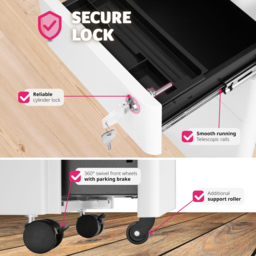tectake Parvus 3 Drawer White Lockable Filing Cabinet - Size: 59.5 x 30 x 50cm - Wilko - thumbnail 5