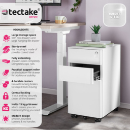 tectake Parvus 3 Drawer White Lockable Filing Cabinet - Size: 59.5 x 30 x 50cm - Wilko - thumbnail 6