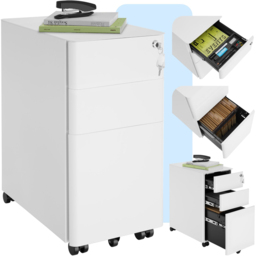 tectake Parvus 3 Drawer White Lockable Filing Cabinet - Size: 59.5 x 30 x 50cm - Wilko - thumbnail 3