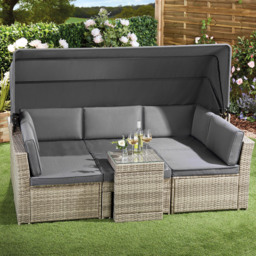 Garden Gear 6 Seater California Rattan Dark Grey Daybed Set with Cover - Wilko