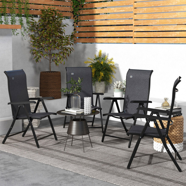 Outsunny Set of 4 Black and Grey Rattan Folding Garden Chair - Size: 71 x 58 x 111cm - Wilko - image 1