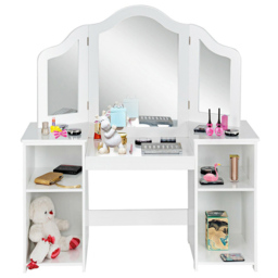 Costway Kids Princess Makeup Vanity Table with Mirror - Size: 106 x 40 x 117cm - White - Wilko - thumbnail 3