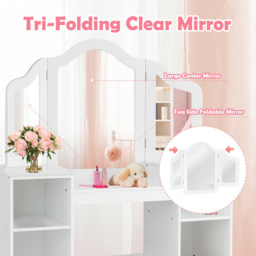 Costway Kids Princess Makeup Vanity Table with Mirror - Size: 106 x 40 x 117cm - White - Wilko - thumbnail 7