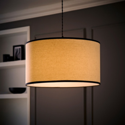 ValueLights Eva Linen Large Drum Shade with Black Trim - Size: 25 x 45 x 45cm - Cream - Wilko - thumbnail 3