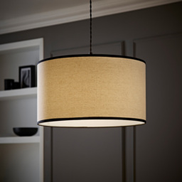 ValueLights Eva Linen Large Drum Shade with Black Trim - Size: 25 x 45 x 45cm - Cream - Wilko - thumbnail 7