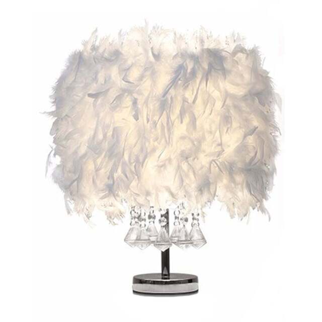 Living and Home LED Table Lamp with Transparent Crystals Feather Lampshade - Size: 30 x 30 x 45cm - White - Wilko - image 1