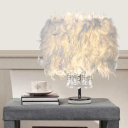 Living and Home LED Table Lamp with Transparent Crystals Feather Lampshade - Size: 30 x 30 x 45cm - White - Wilko - thumbnail 5