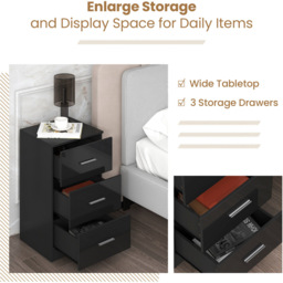 Costway 3 Drawer Black Wooden Dresser Cabinet - Size: 37 x 34 x 66cm - Wilko - thumbnail 5