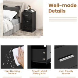 Costway 3 Drawer Black Wooden Dresser Cabinet - Size: 37 x 34 x 66cm - Wilko - thumbnail 6