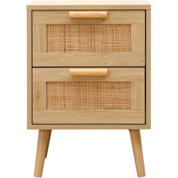FurnitureHMD 2 Drawer Wooden and Rattan Weaving Bedside Table - Natural - Wilko - thumbnail 4