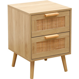 FurnitureHMD 2 Drawer Wooden and Rattan Weaving Bedside Table - Natural - Wilko - thumbnail 3