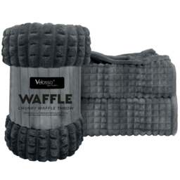 Velosso Charcoal Waffle Plush Throw 127 x 152cm - Size: 127 x 152 x 1cm - Wilko - thumbnail 1