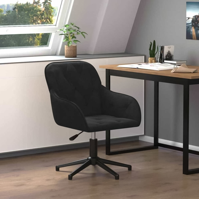 vidaXL Black Velvet Height-Adjustable Swivel Office Chair - Size: 72 x 56 x 61.5cm - Wilko - image 1