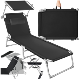 tectake Chloé Black 4 Step Backrest Foldable Sun Lounger with Head Cushion - Size: 65 x 68 x 190cm - Wilko - thumbnail 3