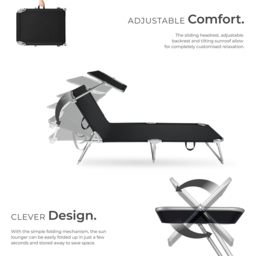 tectake Chloé Black 4 Step Backrest Foldable Sun Lounger with Head Cushion - Size: 65 x 68 x 190cm - Wilko - thumbnail 4