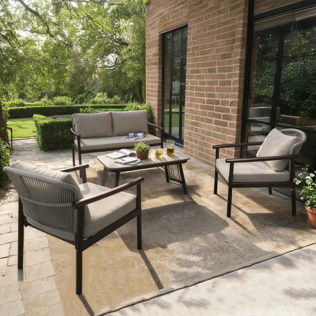 SOLACE+CO Kyla 4 Seater Garden Lounge Set - Grey + Brown - Wilko - image 1
