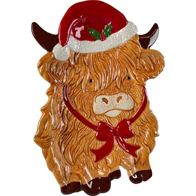 Festive Highland Cow Plate Brown and Red - Wilko - image 1