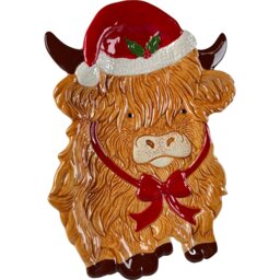 Festive Highland Cow Plate Brown and Red - Wilko