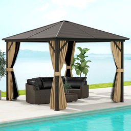 Outsunny 3 x 3m Dark Brown Aluminium Frame Hardtop Gazebo - Wilko - thumbnail 1