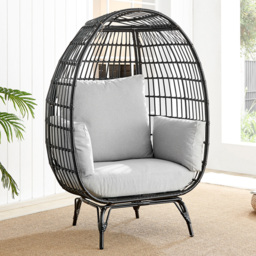 Furniture Box Veza Black Rattan Outdoor Egg Chair with Cushions - Size: 1 Seater - Furniturebox - Wilko - thumbnail 1