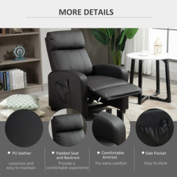 Portland Black PU Leather Massage Recliner Chair with Remote - Size: Single - Wilko - thumbnail 5