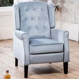Artemis Home Annapoli Light Blue Velvet Manual Recliner Armchair - Size: Single - Wilko