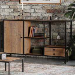 Baumhaus Ooki Single Door 2 Drawer Funky Open Console Table - Brown - Wilko - thumbnail 1
