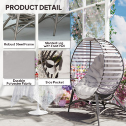 Outsunny Light Grey Egg Chair with Cushion - Size: 139 x 75 x 118cm - Wilko - thumbnail 7
