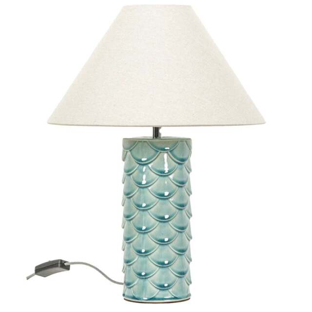 ValueLights Athena Teal and Natural Taper Shell Ceramic LED Table Lamp - Size: 43 x 32.5 x 32.5cm - Blue - Wilko - image 1