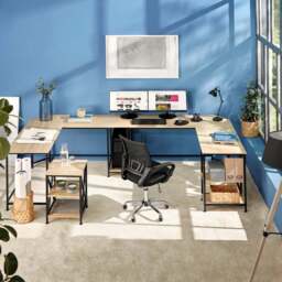 tectake Hamilton 2 Shelf Light Wood Oak Sonoma L Shaped Desk - Size: 75.5 x 138 x 138cm - Brown - Wilko - thumbnail 7