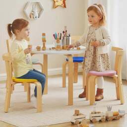 AIYAPLAY 5 Piece Wooden Kids Art Table and Chairs Set - Size: 50 x 60 x 60cm - Multi-coloured - Wilko - thumbnail 1