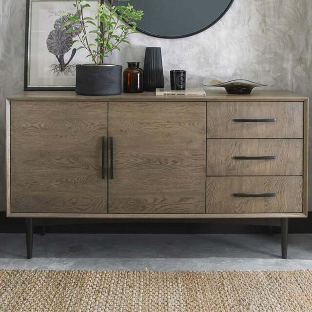 Bentley Designs 2 Door 3 Drawer Vintage Weathered Oak Wide Sideboard - Size: 85 x 155 x 45cm - Brown - Wilko - image 1