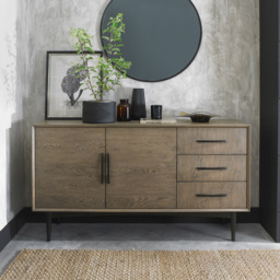 Bentley Designs 2 Door 3 Drawer Vintage Weathered Oak Wide Sideboard - Size: 85 x 155 x 45cm - Brown - Wilko - thumbnail 7