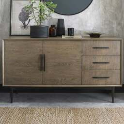 Bentley Designs 2 Door 3 Drawer Vintage Weathered Oak Wide Sideboard - Size: 85 x 155 x 45cm - Brown - Wilko - thumbnail 1