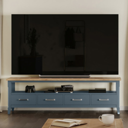 Baumhaus Signature 4 Drawer Single Shelf Blue Large Widescreen Television Cabinet - Wilko - thumbnail 6