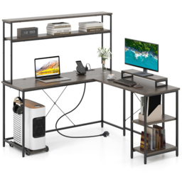 Costway L Shaped Computer Desk with LED Strip and Power Outlets Grey - Size: 145 x 145 x 147cm - Wilko - thumbnail 3