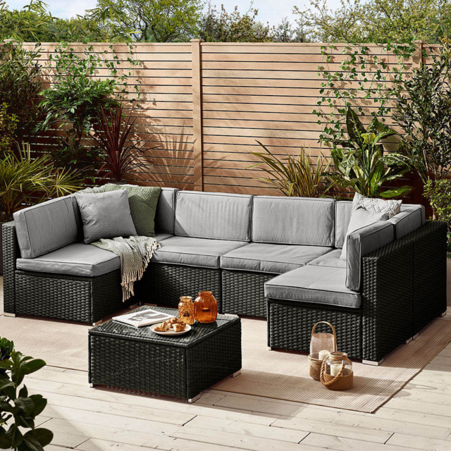 Furniturebox Windermere 6 Seater Black Rattan Sofa Lounge Set - Wilko - image 1