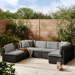 Furniturebox Windermere 6 Seater Black Rattan Sofa Lounge Set - Wilko - thumbnail 7