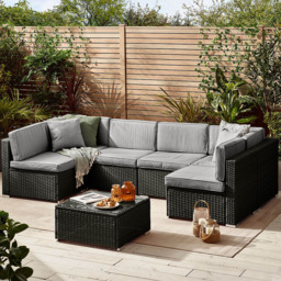 Furniturebox Windermere 6 Seater Black Rattan Sofa Lounge Set - Wilko - thumbnail 1